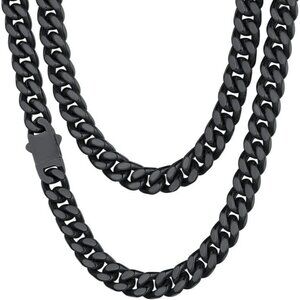 Men's 9mm Width Steel Black 18K Gold Plated Cuban Durable Hip Hop Chain Jewelry